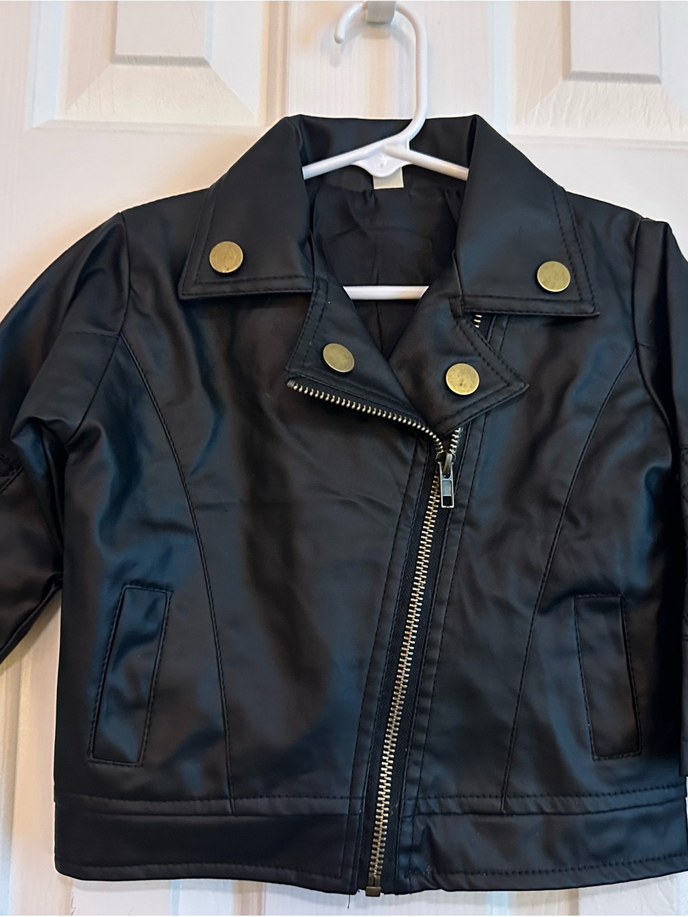 Kids Black Faux-Leather Motorcycle Jacket Unisex